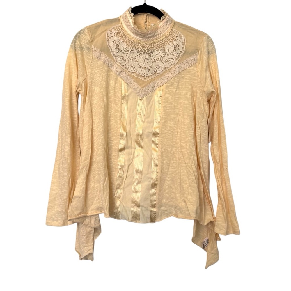 Free People Victorian Lace Trim Blouse Cream